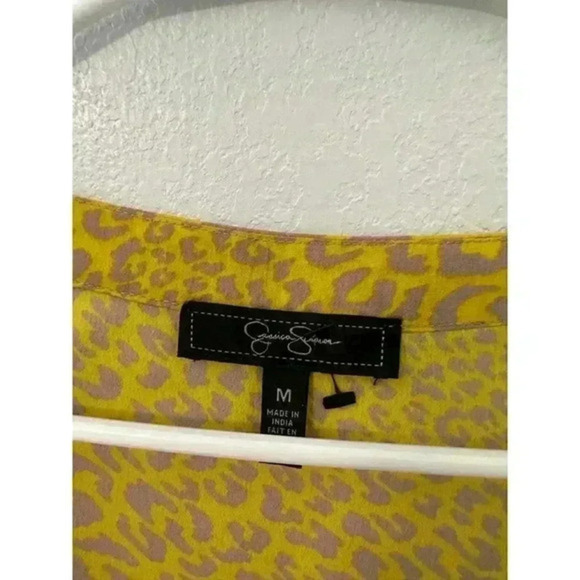 Jessica Simpson Yellow & Beige Leopard Print Sweetheart Mini Dress Size medium - Picture 4 of 5
